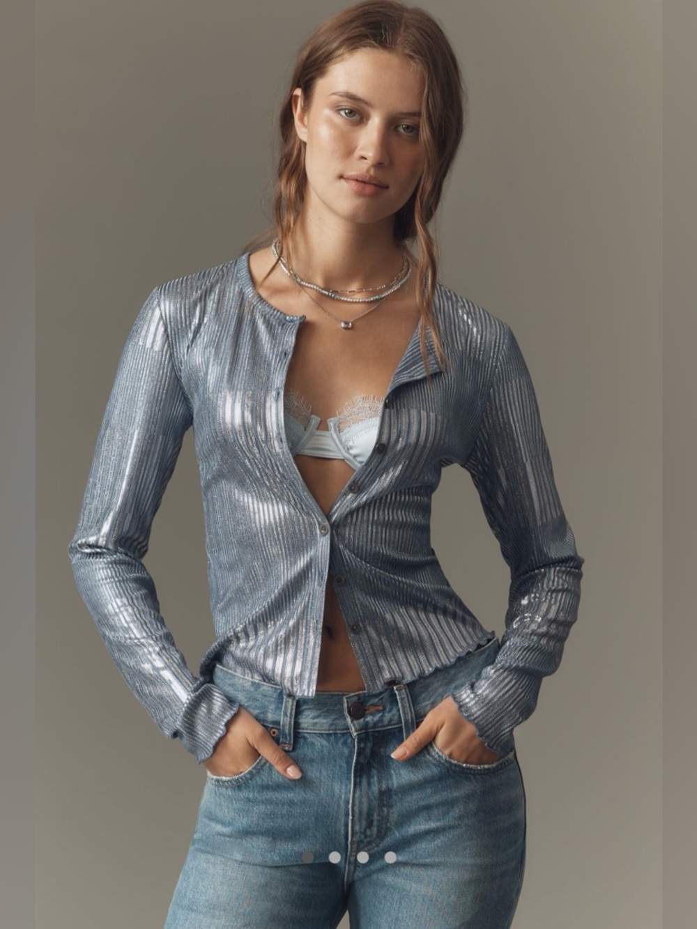 The Andie shimmer ribbed cardigan by Pilcro